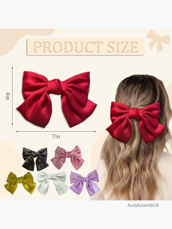 18 Satin Hair Bows Set Large Medium Small Metallic Clips for All Hair Types main image 6
